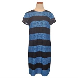 🐿 5/$20 🐿 LONDON TIMES Black and Blue Short Sleeve Shift Dress Size 12
